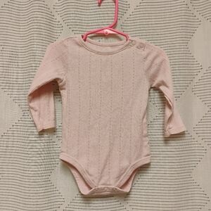 Soft Knit Long-Sleeve Baby One-Piece in Light Pink 12M